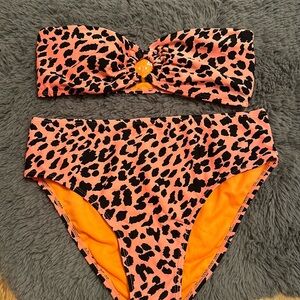 Neon Orange Cheetah Bikini with Ring Size M
